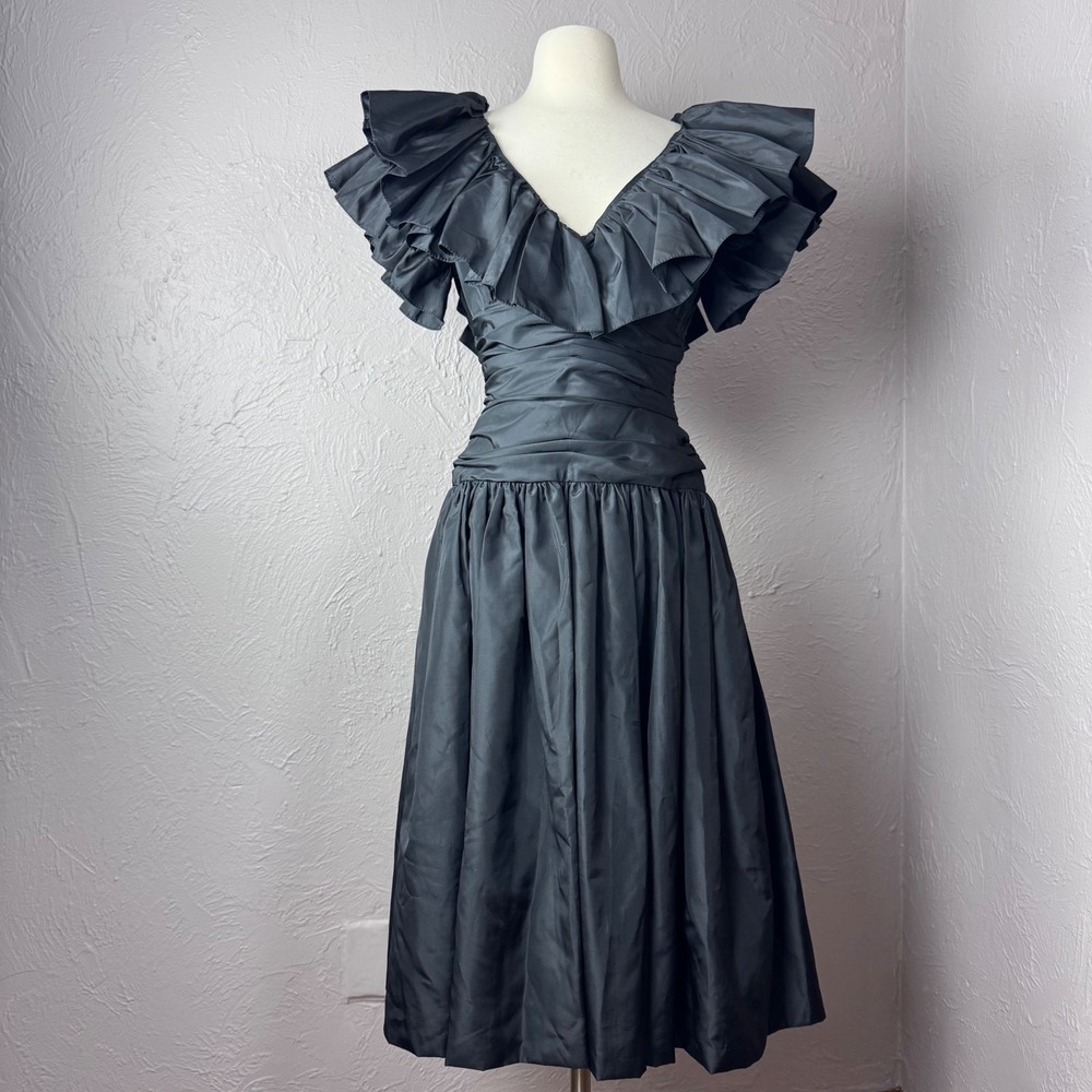 Vintage 80s Neiman Marcus Union Made Black goth Prom Dress Small